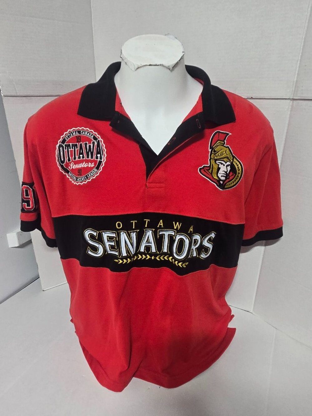 Ottawa Senators NHL Official Licensed Embroidered Polo Shirt Red Black Men's XL